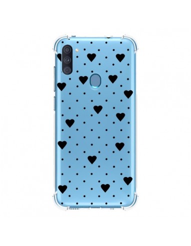 Coque Samsung Galaxy A11 et M11 Point Coeur Noir Pin Point Heart Transparente - Project M