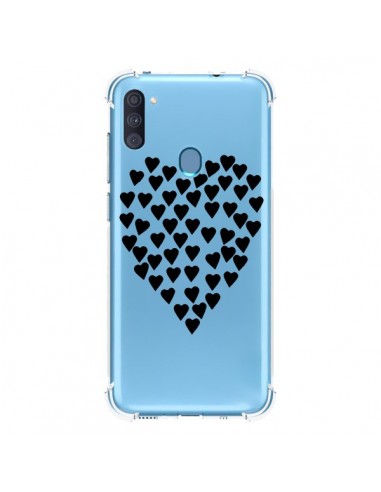 Coque Samsung Galaxy A11 et M11 Coeurs Heart Love Noir Transparente - Project M