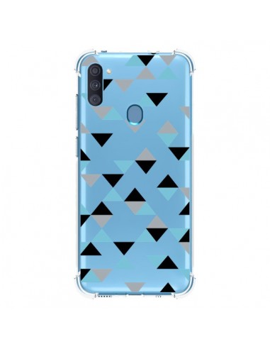 Coque Samsung Galaxy A11 et M11 Triangles Ice Blue Bleu Noir Transparente - Project M