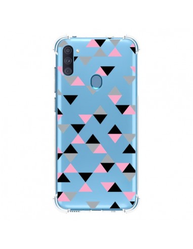 Coque Samsung Galaxy A11 et M11 Triangles Pink Rose Noir Transparente - Project M