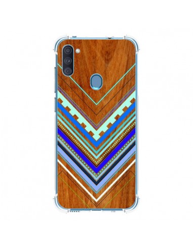 Coque Samsung Galaxy A11 et M11 Azteque Arbutus Blue Bois Aztec Tribal - Jenny Mhairi