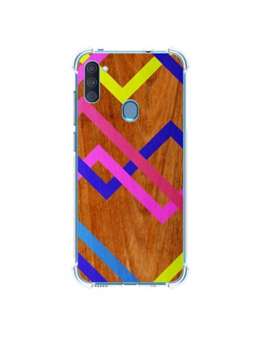 Coque Samsung Galaxy A11 et M11 Pink Yellow Wooden Bois Azteque Aztec Tribal - Jenny Mhairi
