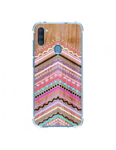 Coque Samsung Galaxy A11 et M11 Purple Chevron Wild Wood Bois Azteque Aztec Tribal - Jenny Mhairi