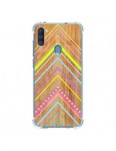 Coque Samsung Galaxy A11 et M11 Wooden Chevron Pink Bois...