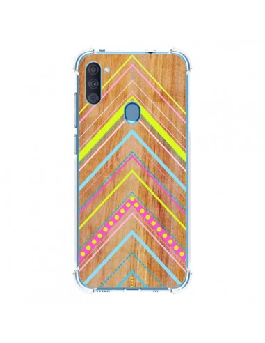 Coque Samsung Galaxy A11 et M11 Wooden Chevron Pink Bois Azteque Aztec Tribal - Jenny Mhairi