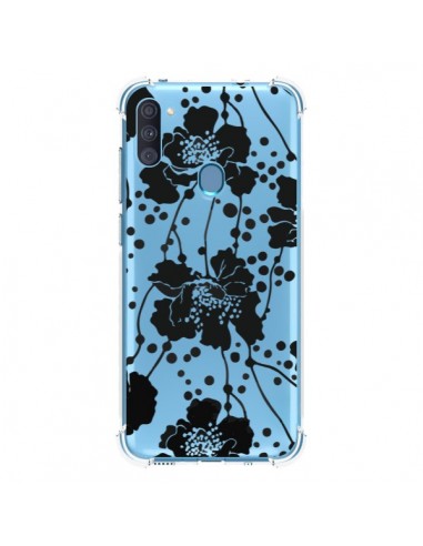 Coque Samsung Galaxy A11 et M11 Fleurs Noirs Flower Transparente - Dricia Do