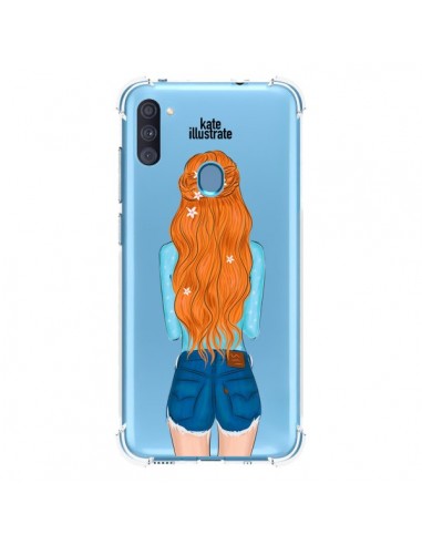 Coque Samsung Galaxy A11 et M11 Red Hair Don't Care Rousse Transparente - kateillustrate