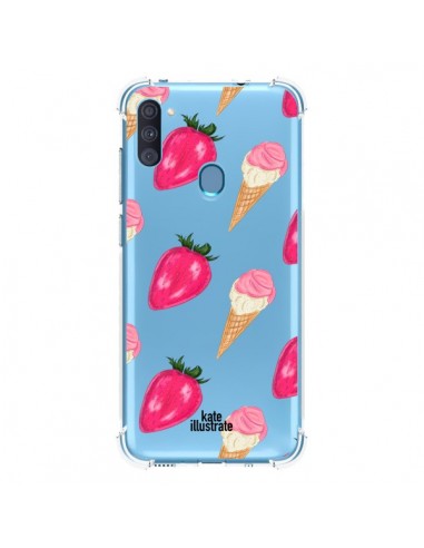 Coque Samsung Galaxy A11 et M11 Strawberry Ice Cream Fraise Glace Transparente - kateillustrate