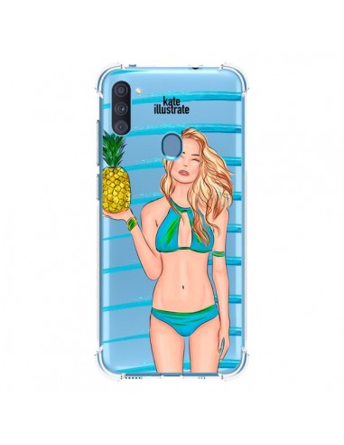 Coque Samsung Galaxy A11 et M11 Malibu Ananas Plage Ete Bleu Transparente - kateillustrate