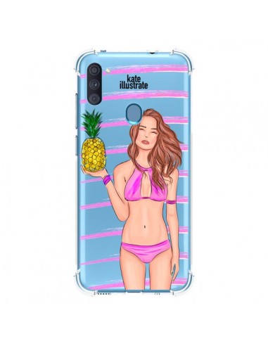 Coque Samsung Galaxy A11 et M11 Malibu Ananas Plage Ete Rose Transparente - kateillustrate