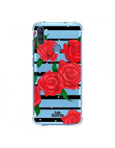 Coque Samsung Galaxy A11 et M11 Red Roses Rouge Fleurs Flowers Transparente - kateillustrate