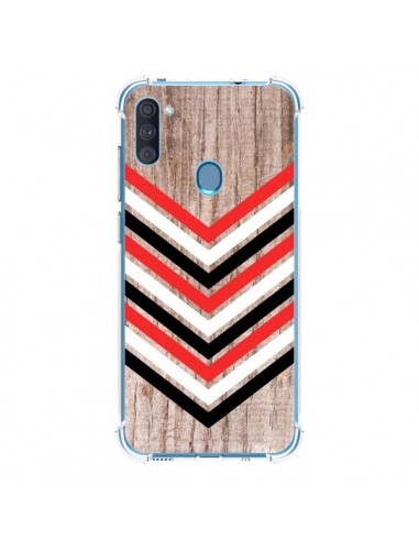 Coque Samsung Galaxy A11 et M11 Tribal Aztèque Bois Wood Flèche Rouge Blanc Noir - Laetitia