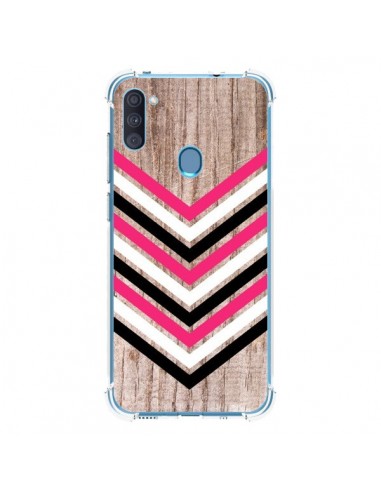 Coque Samsung Galaxy A11 et M11 Tribal Aztèque Bois Wood Flèche Rose Blanc Noir - Laetitia