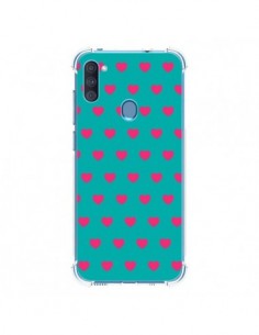 Coque Samsung Galaxy A11 et M11 Coeurs Roses Fond Bleu -...