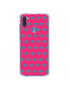 Coque Samsung Galaxy A11 et M11 Coeurs Bleus Fond Rose -...