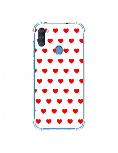 Coque Samsung Galaxy A11 et M11 Coeurs Rouges Fond Blanc - Laetitia