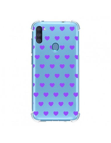 Coque Samsung Galaxy A11 et M11 Coeur Heart Love Amour Violet Transparente - Laetitia