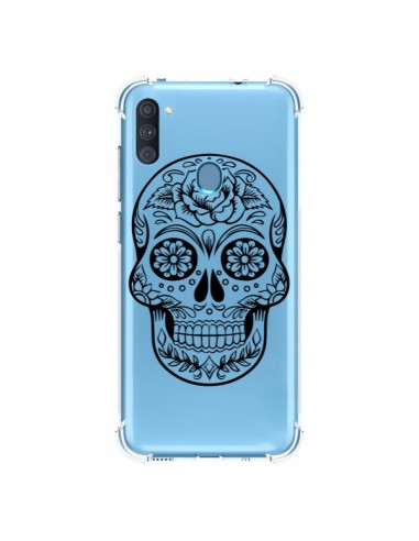 Coque Samsung Galaxy A11 et M11 Tête de Mort Mexicaine Noir Transparente - Laetitia