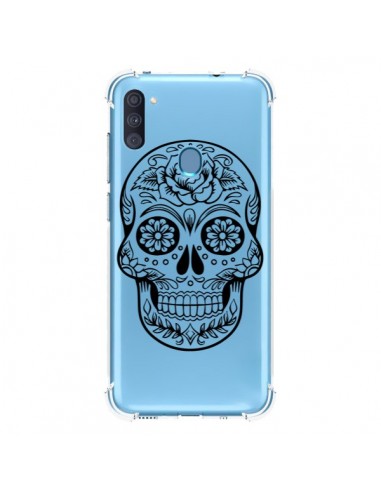 Coque Samsung Galaxy A11 et M11 Tête de Mort Mexicaine Noir Transparente - Laetitia