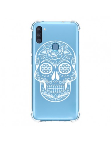 Coque Samsung Galaxy A11 et M11 Tête de Mort Mexicaine Blanche Transparente - Laetitia