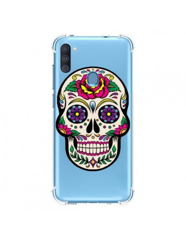 Coque Samsung Galaxy A11 et M11 Tête de Mort Mexicaine Fleurs Transparente - Laetitia