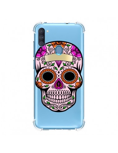 Coque Samsung Galaxy A11 et M11 Tête de Mort Mexicaine Noir Rose Transparente - Laetitia