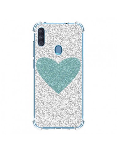 Coque Samsung Galaxy A11 et M11 Coeur Bleu Vert Argent Love - Mary Nesrala