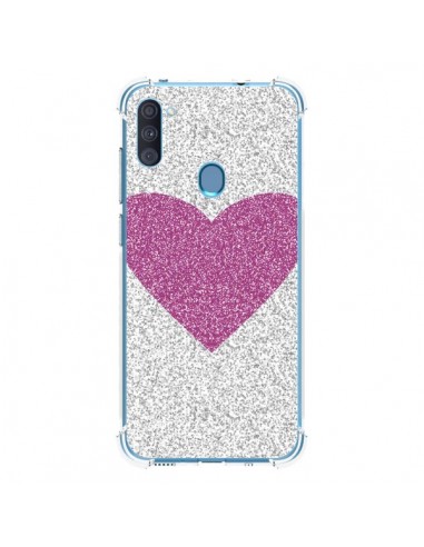 Coque Samsung Galaxy A11 et M11 Coeur Rose Argent Love - Mary Nesrala