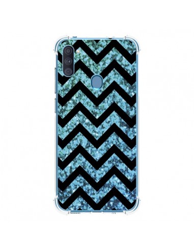 Coque Samsung Galaxy A11 et M11 Chevron Aqua Sparkle Triangle Azteque - Mary Nesrala