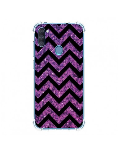 Coque Samsung Galaxy A11 et M11 Chevron Purple Sparkle Triangle Azteque - Mary Nesrala