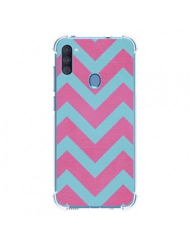 Coque Samsung Galaxy A11 et M11 Strawberry Chevron Rose Bleu - Mary Nesrala