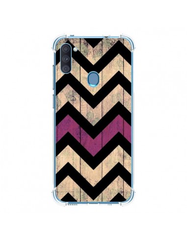 Coque Samsung Galaxy A11 et M11 Chevron Vintage Bois Wood - Mary Nesrala