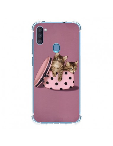 Coque Samsung Galaxy A11 et M11 Chaton Chat Kitten Boite Pois - Maryline Cazenave