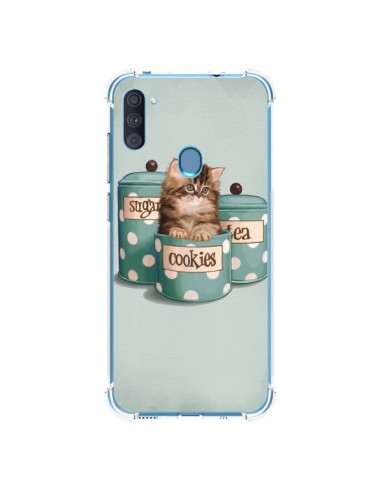 Coque Samsung Galaxy A11 et M11 Chaton Chat Kitten Boite Cookies Pois - Maryline Cazenave