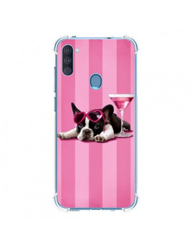 Coque Samsung Galaxy A11 et M11 Chien Dog Cocktail Lunettes Coeur Rose - Maryline Cazenave