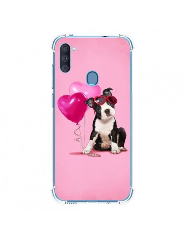 Coque Samsung Galaxy A11 et M11 Chien Dog Ballon Lunettes Coeur Rose - Maryline Cazenave