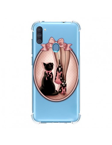 Coque Samsung Galaxy A11 et M11 Lady Chat Noeud Papillon Pois Chaussures Transparente - Maryline Cazenave