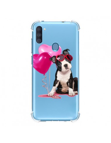 Coque Samsung Galaxy A11 et M11 Chien Dog Ballon Lunettes Coeur Rose Transparente - Maryline Cazenave