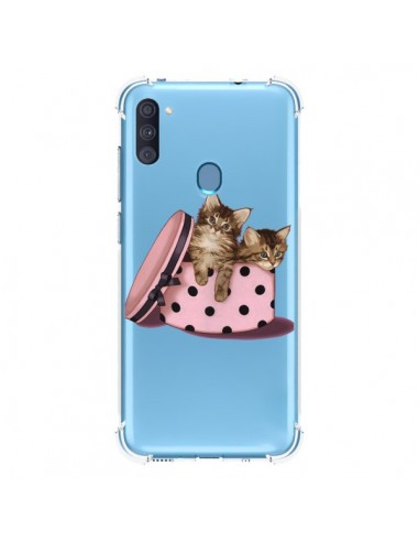 Coque Samsung Galaxy A11 et M11 Chaton Chat Kitten Boite Pois Transparente - Maryline Cazenave