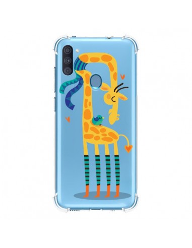 Coque Samsung Galaxy A11 et M11 L'oiseau et la Girafe Amour Love Transparente - Maria Jose Da Luz