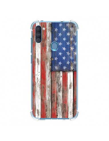 Coque Samsung Galaxy A11 et M11 Drapeau USA Vintage Bois Wood - Maximilian San