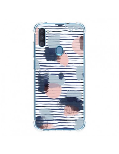 Coque Samsung Galaxy A11 et M11 Watercolor Stains Stripes Navy - Ninola Design