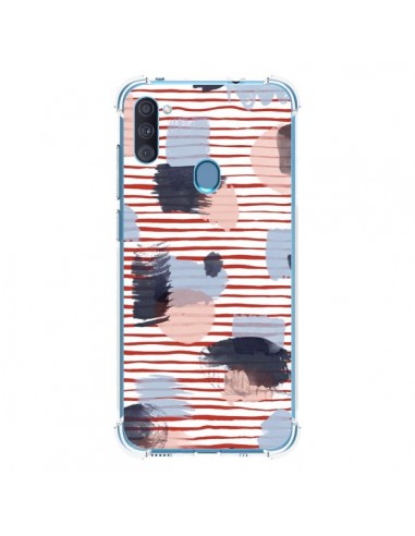 Coque Samsung Galaxy A11 et M11 Watercolor Stains Stripes Red - Ninola Design