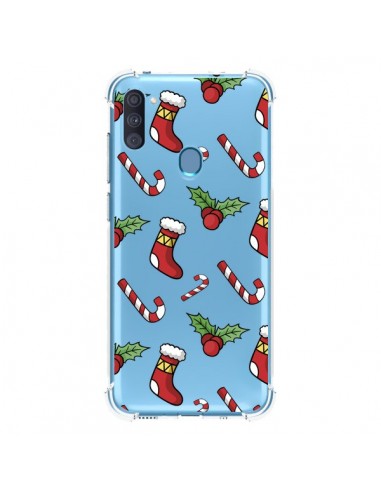 Coque Samsung Galaxy A11 et M11 Chaussette Sucre d'Orge Houx de Noël transparente - Nico