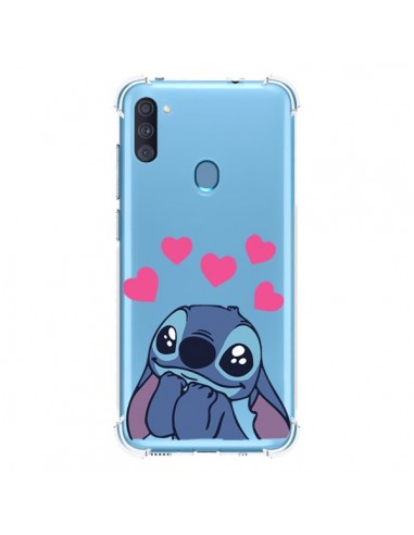 Coque Samsung Galaxy A11 et M11 Stitch de Lilo et Stitch in love en coeur transparente