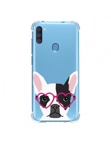 Coque Samsung Galaxy A11 et M11 Bulldog Français Lunettes Coeurs Chien Transparente - Pet Friendly