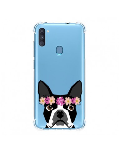 Coque Samsung Galaxy A11 et M11 Boston Terrier Fleurs Chien Transparente - Pet Friendly