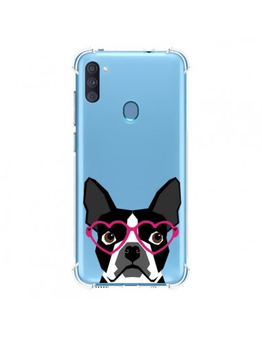 Coque Samsung Galaxy A11 et M11 Boston Terrier Lunettes Coeurs Chien Transparente - Pet Friendly