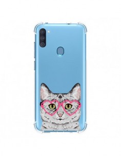 Coque Samsung Galaxy A11 et M11 Chat Gris Lunettes Coeurs...