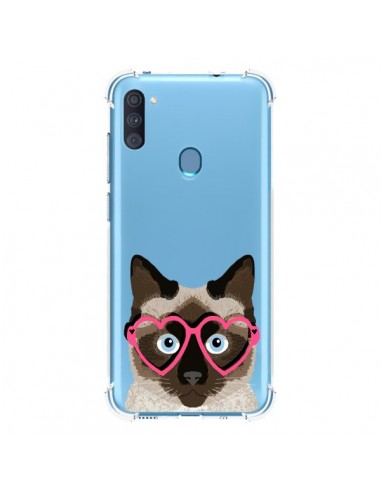 Coque Samsung Galaxy A11 et M11 Chat Marron Lunettes Coeurs Transparente - Pet Friendly